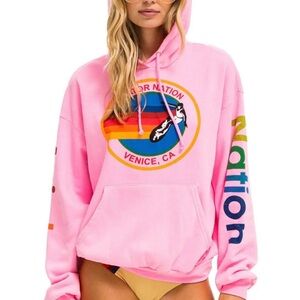 Aviator Nation Neon Pink Relaxed Pullover Hoodie LARGE